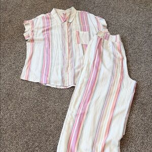 En Crème Striped Button-down and Wide Leg Pant Set